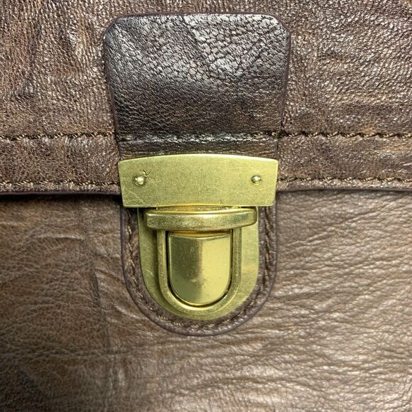 orYANY Brown Leather Pushlock Briefcase Messenger Crossbody Bag - Picture 15 of 16